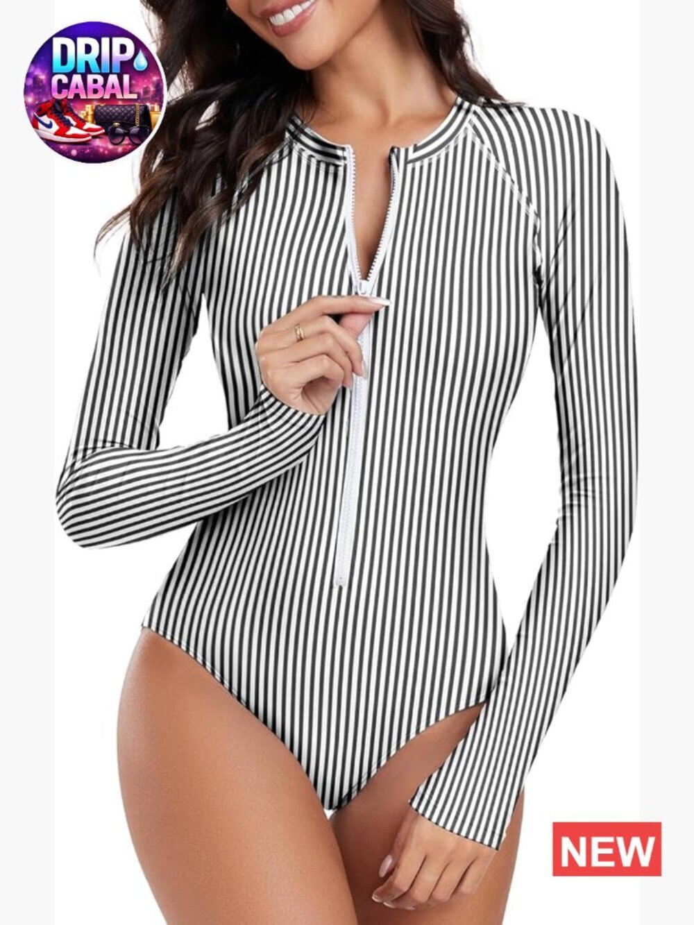 UPF 50+ Long Sleeve Rash Guard One Piece Swimsuit with Front Zipper